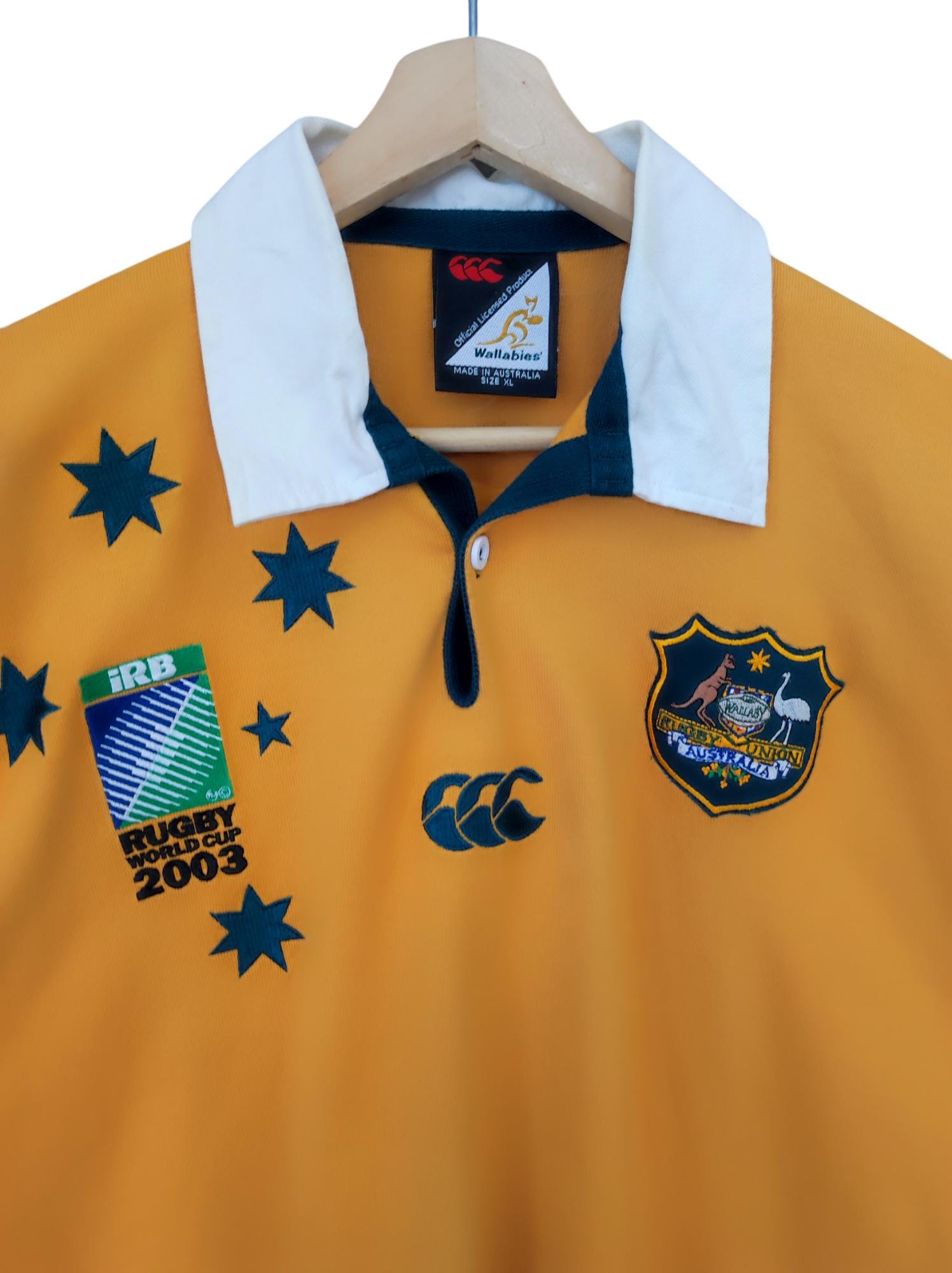 【美品】カンタベリー ラガーシャツ L相当(S) wallabies 2003 Vintage 00s Canterbury Jersey Rugby World Cup 2003 Polo Shorts