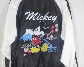 Giacca in raso vintage Sukajan Giappone Monte Fuji Topolino ricamato Souvenir Raro Sukajan anni '90
