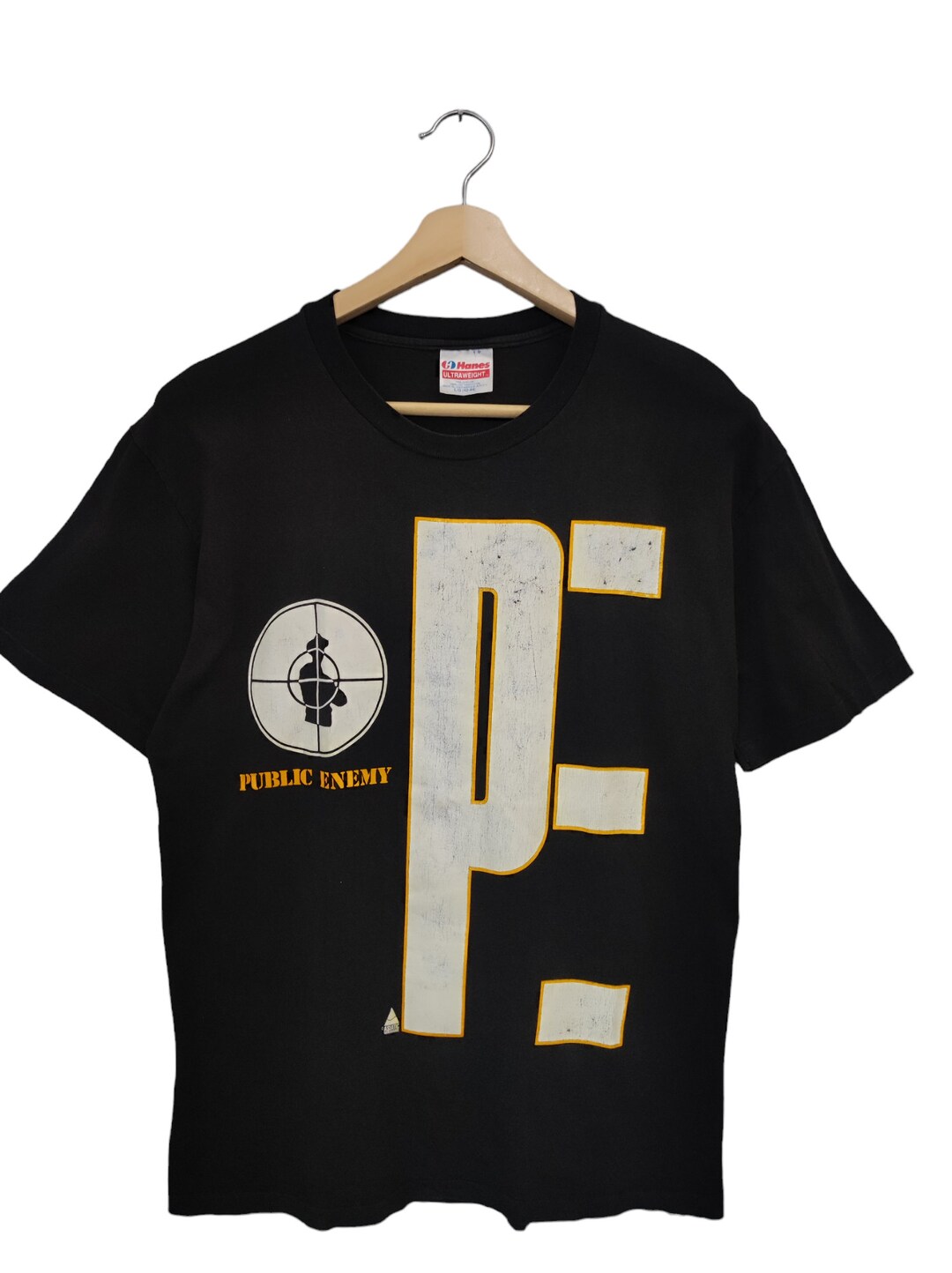 トップス PUBLIC ENEMY vintage Tshirt Distressed Public Enemy Vintage Tee Yellow Target Charocoal
