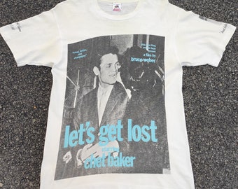 Vintage original 80's Chet Baker "Let's Get Lost 198 " American Documentary Indie Film Movie directed by Bruce Weber Promo T-Shirt L White