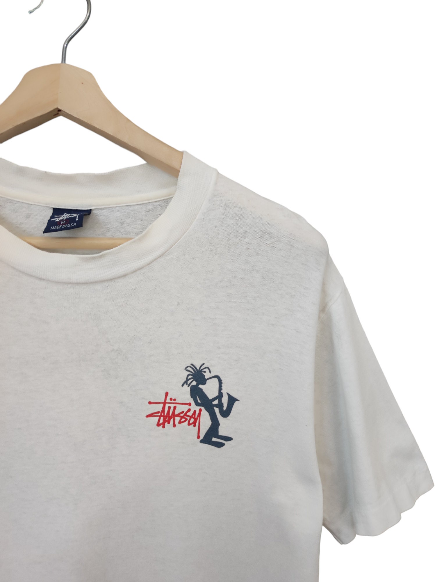 90s OG Stüssy T-shirt Vintage Rasta Jazz Saxophon Logo