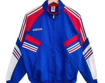Vintage France Templates 1990s World Cup Football Authentic Adidas Jacket Large Adidas Trefoil Retro Jacket France football home soccer team