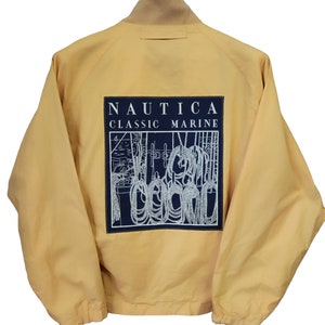 Vintage 90&#39;s Nautica Classic Marine Hidden Hooded Jacket Nautical Sailing Spell out Patch Yachting Nautica jacket Sailing Gear size L