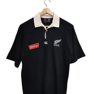 Vintage 90s Canterbury jersey Rugby All Blacks Retro Polo Shorts Sleeves Rugby Steinlager Rugby New Zealand Jonah Lomu Shirt size Medium