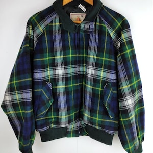 Vintage Baracuta wool plaid tartan green checkered 90s Baracuta Harrington jacket Baracuta England size Large