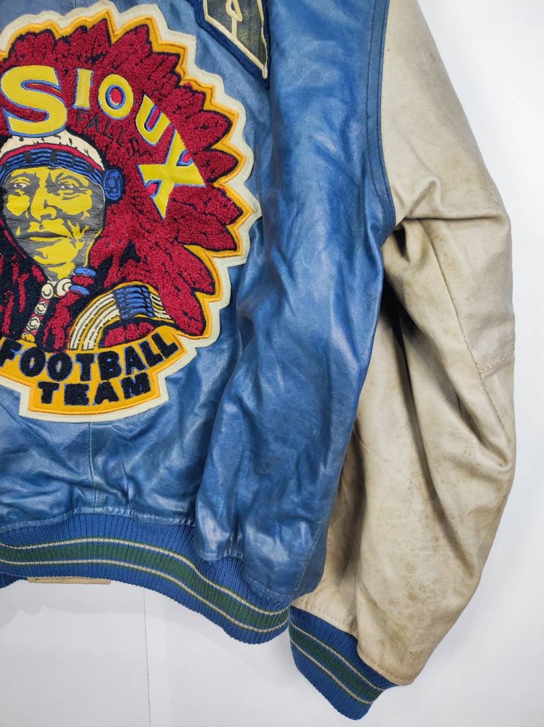 Vintage Avirex Varsity Sioux Falls NFL Läderjacka NFL Avirex Fotboll NFL Tillverkad i USA bild 10