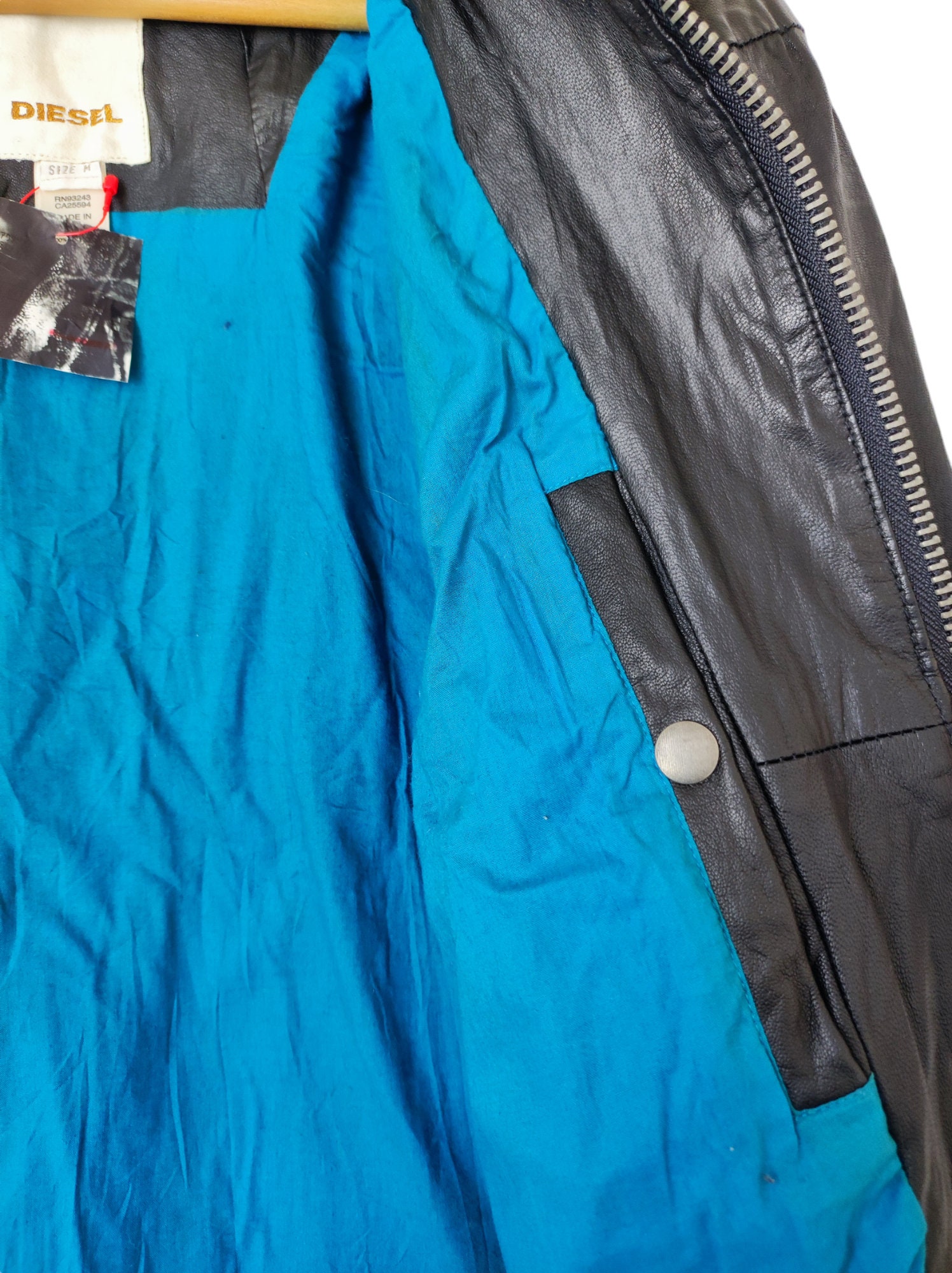 Vintage Diesel Sheep Leather Jacket Blue Lining Diesel Riders