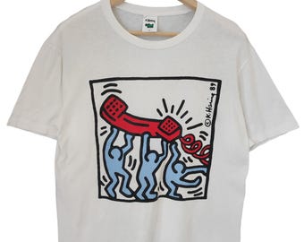 Vintage 90s Keith Haring POP SHOP haring USA Pop Art Haring on telephone vintage haring graphic white Large size haring on calls for life