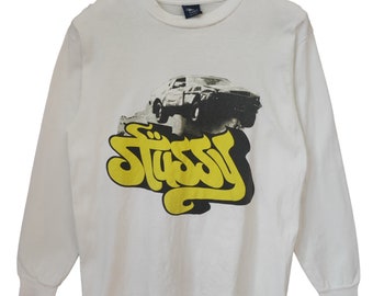Vintage 90s Stussy Chevrolet Stussy USA 'Deadly' Stussy Sun White LS Ropa de calle hecha en EE. UU. Grande