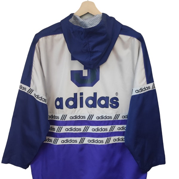 Vintage 90s ADIDAS Trefoil Adidas Long Jacket Hooded Adidas 3 adidas Hip Hop Adidas Three Stripes Large