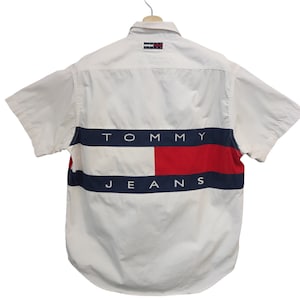 Vintage Tommy Hilfiger Tommy Jeans Oxford Button Up 90s Tommy Rare Tommy Jeans Big Logo Casual Wear sz Medium