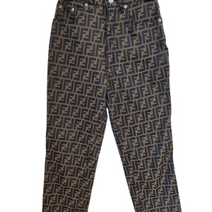 80s Vintage Fendi Zucca Monogram Jeans Made in Italy Women W26 Fendi Luxury Fendi Italia Denime