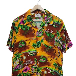 80s Vintage Merry Go Round Japan Hawaiian open collar shirts 100%  rayon Shirt Waipahu hawaii Aloha Fiji paradise pacific Vintage Large