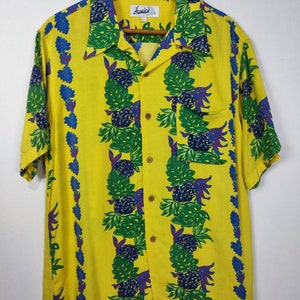 90s Vintage Aloha Hawaiian Tropical Authentic Hawaii Japan Hawaiian 100%  cotton Shirt Aloha tropical  pineapple Collection Vintage Large