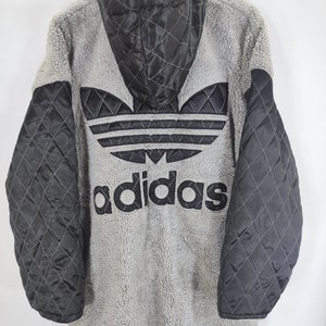 Full Fleece 90s Ugly Adidas Made in Japan ADIDAS Big Logo Trefoil Adidas Long Jacket Hooded Hip Hop Adidas Three Stripes Large