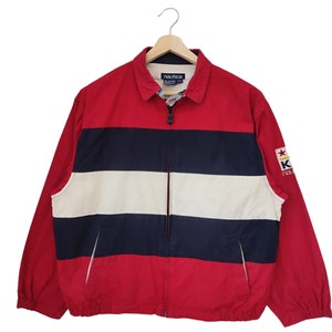 Vintage 90&#39;s NAUTICA Men&#39;s Red COLORBLOCK Jacket Sailing NKZ Patch Yachting Cotton Windbreaker Nautica Sailing Gear size M/L
