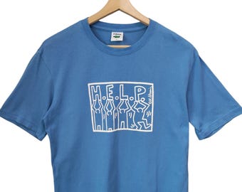 Vintage 90s Keith Haring HELP Keith haring Pop Shop Vintage Keith Haring Help pop art vintage Keith Haring blue Tee vintage Large