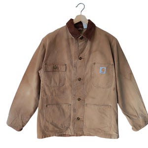 1990s Vintage Carhartt Duck Canvas Detroit workwear button jacked multipocket Carhartt sun faded Jacket carhart worker Jacket Medium