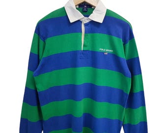 Camisa vintage Polo Ralph Lauren, polo de rugby para hombre, polo Ralph Lauren Sports New York, polo casual a rayas, polo de rugby, talla mediana