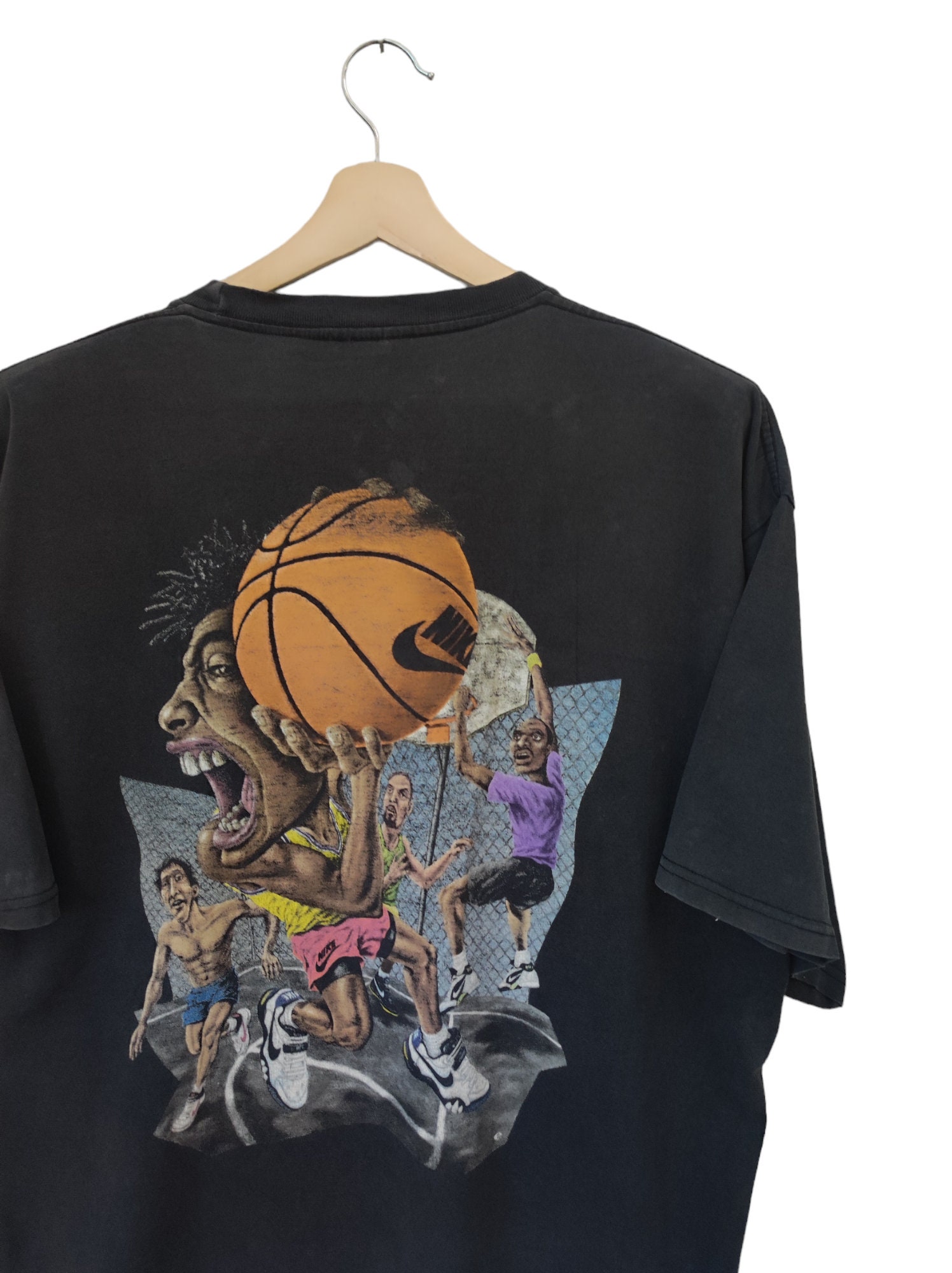 Vintage 90s Nike Pop Art Caricature Basketball Slam Dunk T Shirts 