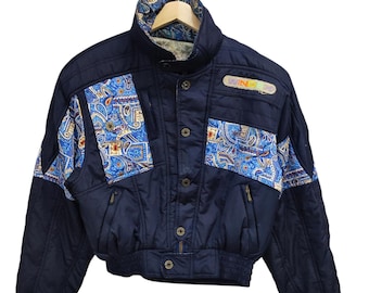 Vintage des années 90 Windex Pro Ski Wear veste à capuche grande bleu snowboard ski Sportswear recadrée Bomber veste windex paisley psychédélique