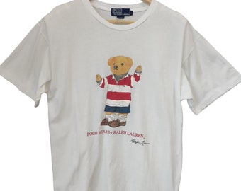 Vintage 90s Polo Bear by Ralph Lauren Spell Out T-shirt White