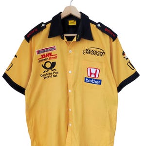 Vintage 90s Honda Jordan F1 Grand Prix Vintage Bensen & Hedges team pit crew shirt Circuit Racing Team Motorsports button down shirt sz L