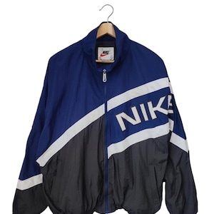 NIKE Block Nike 90s Black Jacket Nike swoosh Light Nike jacket Nike sportswear full  zipper Nike street wear jacket size XLarge 2 tone blue