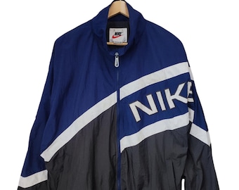NIKE Block Nike 90s Black Jacket Nike swoosh Light Nike jacket Nike sportswear full  zipper Nike street wear jacket size XLarge 2 tone blue