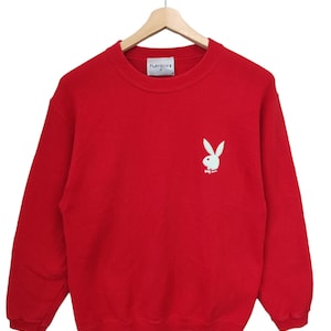 Vintage 1990 Playboy Bunny Playboy Sweatshirts Crewneck Playboy enterprise bunny made in USA 90s red Crew Neck Spell out Jumper Small