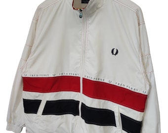 ジャケット・アウター Fred Perry Logo Stripe Jacket Vintage Fred Perry Men Track Jacket XL Black Side Stripe
