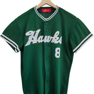 Vintage Rawlings by Asics Fukuoka Daiei Hawks Professional Baseball Jersey # 8 Hawksa N. Fukuda Japon Baseball USA maillot vert des années 80 et 90