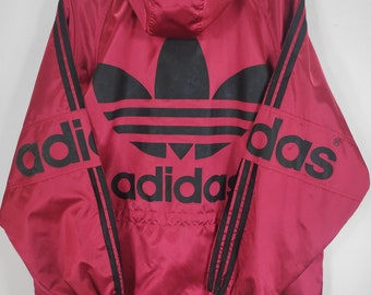 Vintage 90s ADIDAS Trefoil Adidas Long Jacket Hooded Hip Hop Adidas Three Stripes Large