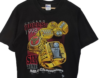NBA シカゴブルズ 1998ファイナルチャンピオン Tシャツ　ヴィンテージ VTG Chicago Bulls 1998 NBA Finals Caricature T-Shirt 6 Time