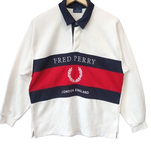 Vintage 90s Fred Perry Jaspo Fred Perry Rugby Shirts Fred Perry Casual Sportswear Fred Perry spell out Medium