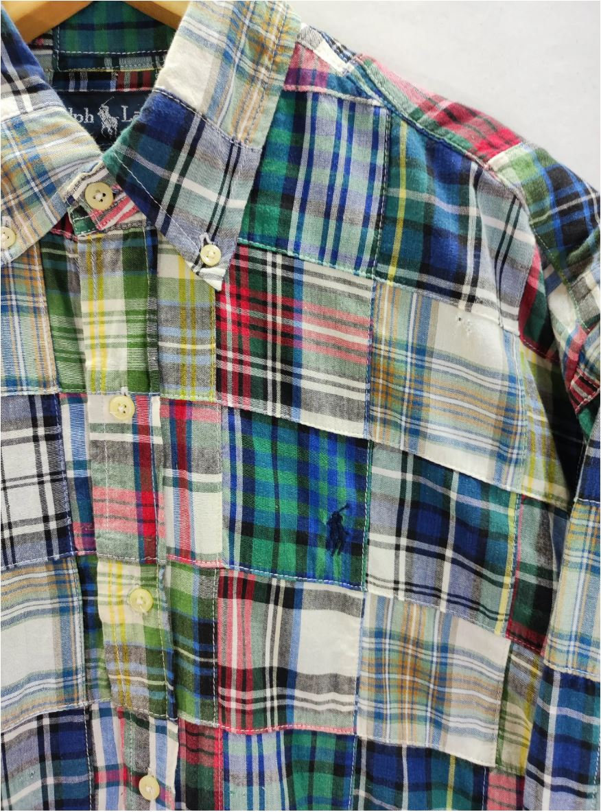 Vintage 90s Polo Ralph Lauren Button Down Patch Work Shirt Denime