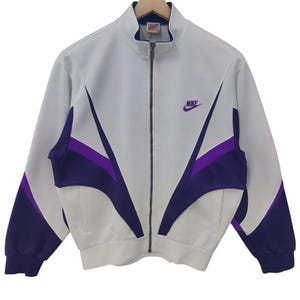 Vintage Nike Swoosh Nike 90s White purple white dwi color track Jacket Nike training jacket Nike sportswear Nike street wear jacket size M