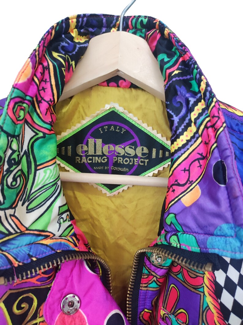 Vintage 80s 90s ‘Ellesse GoldWin’ Yellow Blue Green Red Floral Vibrant Crop Ski