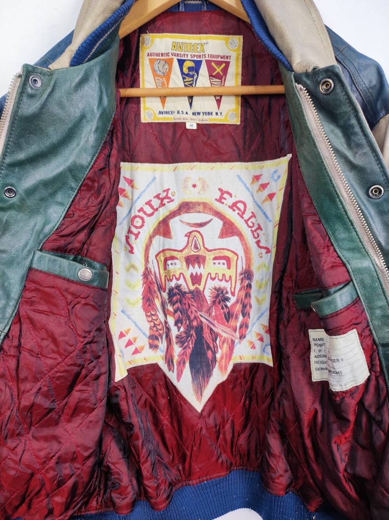 Vintage Avirex Varsity Sioux Falls NFL Läderjacka NFL Avirex Fotboll NFL Tillverkad i USA bild 9