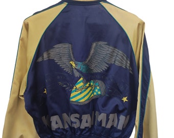 Vintage Kansai Man Yutaka Nishimura Kansai Yamamoto US Marine Cops jacket Kansai eagles satin reversible jacket Made In Japan Yamamoto Med