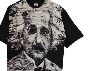 Vintage Albert Einstein All Over Print AOP T-shirt 90s Size XL