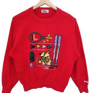 Vintage 80&#39;s FILA Sport Vintage Fila sportswear Tennis wear fila Bella Italia Jacket fila skiing tennis sports red sweatshirt crew neck sz M