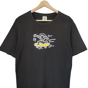 Vintage 90s Keith Haring POP SHOP haring USA skateboarding vintage haring pop art scene graphic black Large size haring skates for life