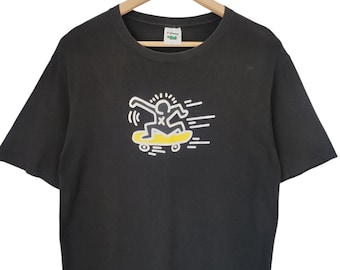 Vintage 90s Keith Haring POP SHOP haring USA skateboarding vintage haring pop art scene graphic black Large size haring skates for life