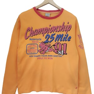 Vintage 90-tals Ted Company TEDMAN Motorcykeltävlingsmästerskap 25 miles 91:a pole position för seger Lucky Devil vintage TEDMAN company L/S Large