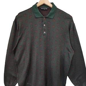 Vintage Dior Oblique Leopard Christian Dior Monsieur Sport Dior Vintage 90s Retro Dior L/S Polo Shirt  Large Green retro dior