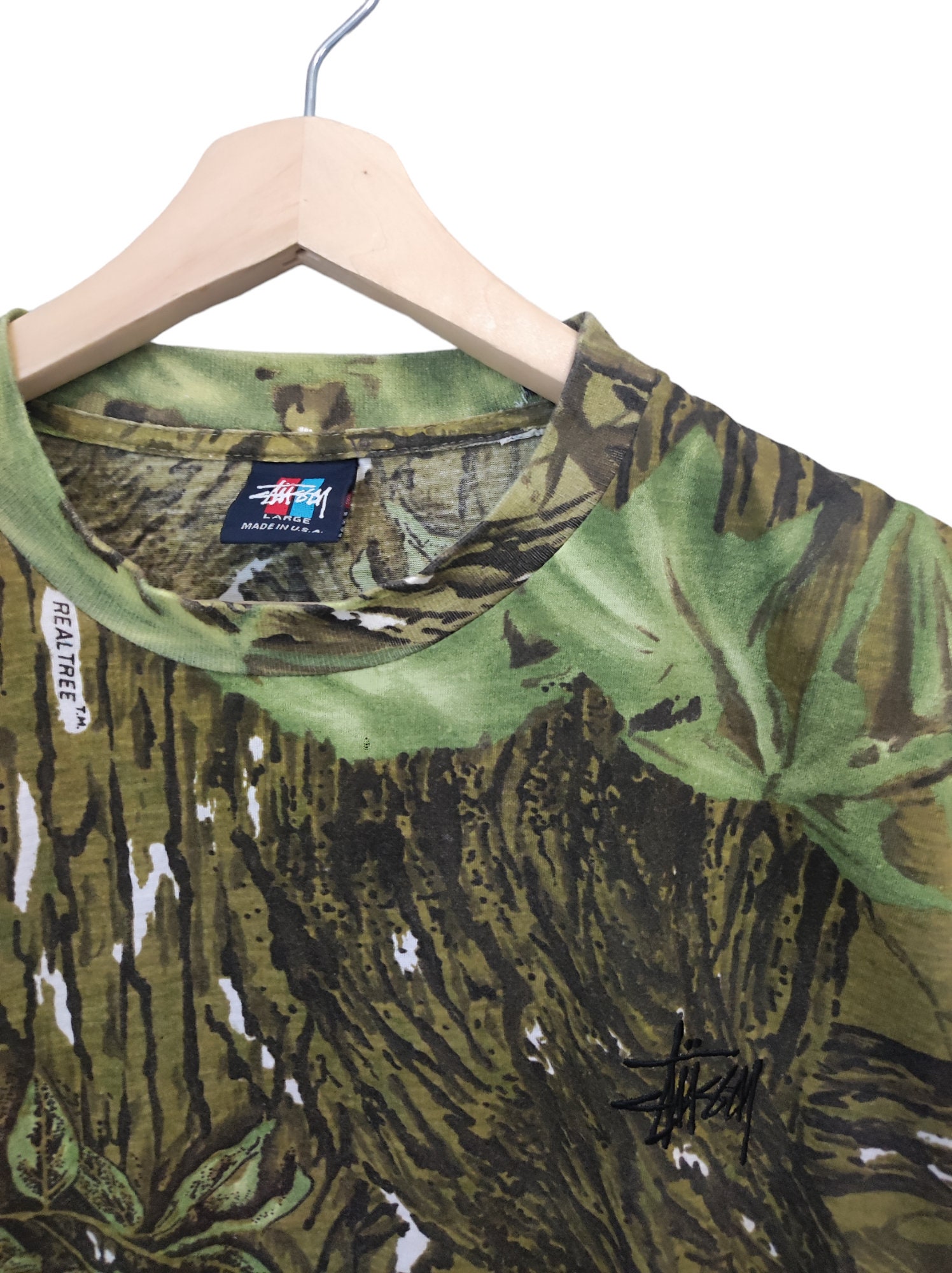Vintage 90s Stussy LA Tee Black T Shirt Camo Spellout Size L