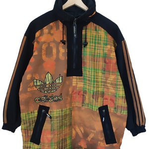 Vintage 90s ADIDAS Trefoil Adidas Long Jacket Hiddenite Hooded Adidas 3 stripes  adidas Hip Hop Adidas Run DMC baggie hip hop jacket Large