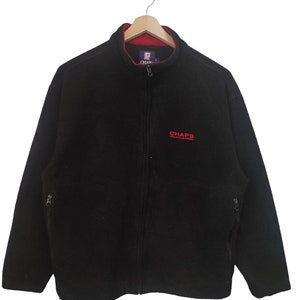 Vintage 90s CHAPS Ralph Lauren Fleece Black Red Full Zip Jacket Men&#39;s Chaps Jacket Chaps street wear styles jacket size S