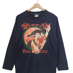 Vintage 90s Bruce Lee Martial arts tee inspired   mosquitos head vintage Bruce lee L/S  blue Street wear martial arts Bruce lee power dragon